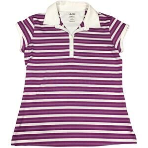 Adidas Golf Polo Shirt Climalite White Purple Striped Women's‎ M Performance Top